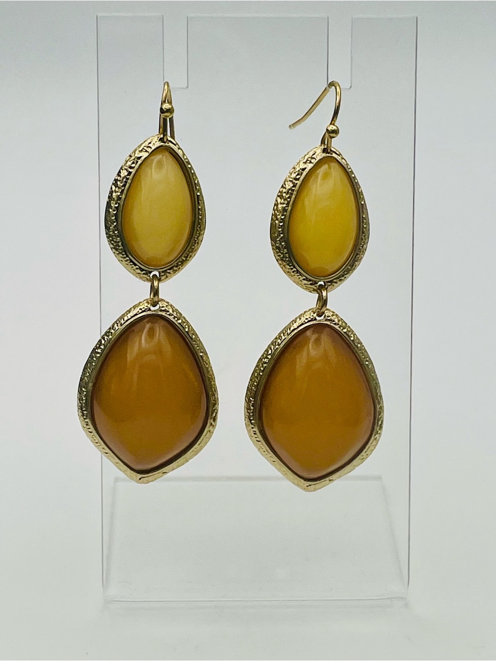 Gold-Tone Two-Tier Yellow Amber Teardrop Earrings